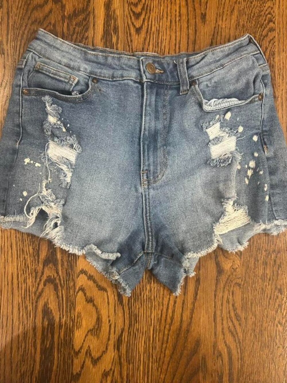 No Boundaries Distressed Paint Splatter Denim Shorts